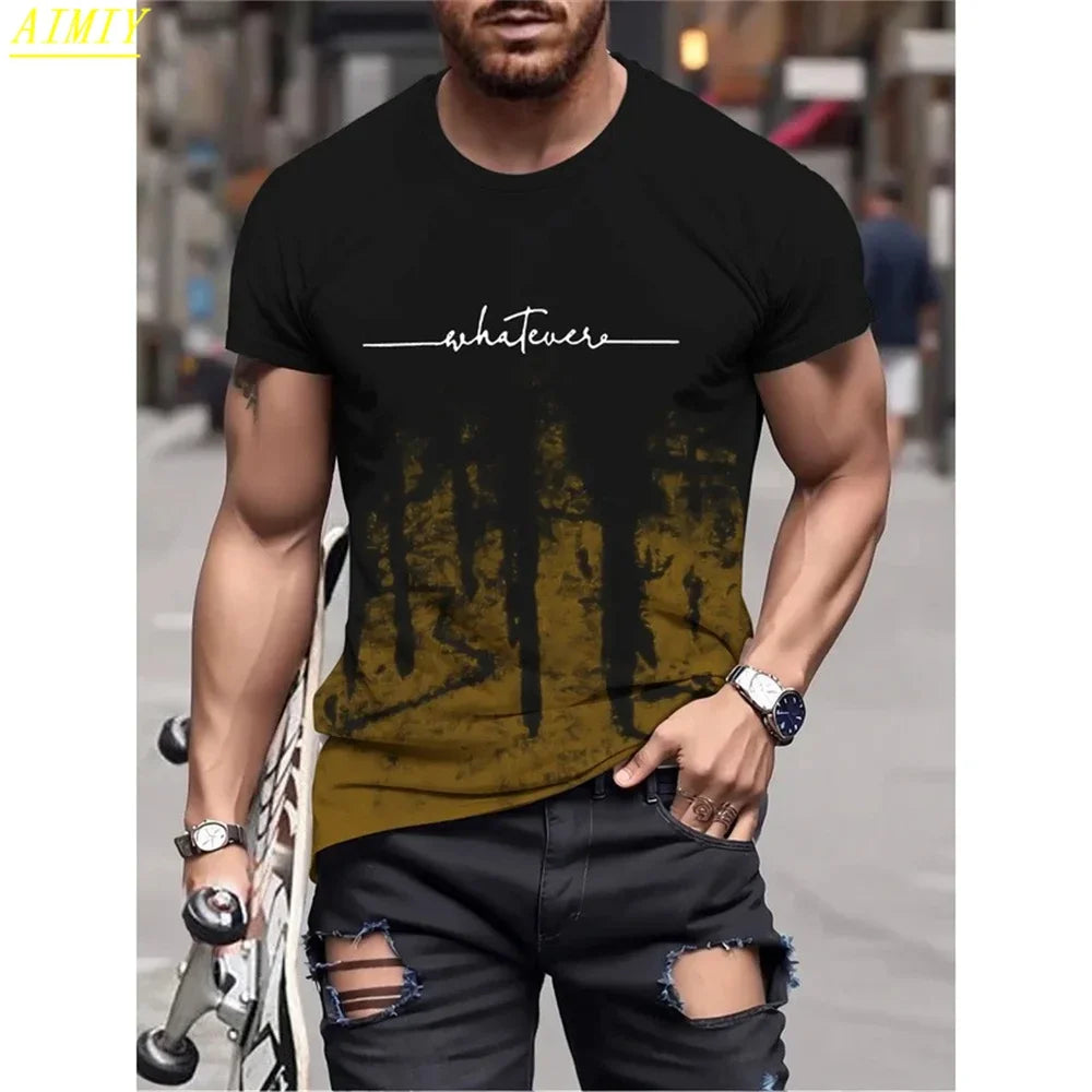 Fashion Casual O-neck Oversized T-shirts Men Tops Summer 3D Stripe Letter Print Men's T Shirt Hip Hop Trend Harajuku Streetwear