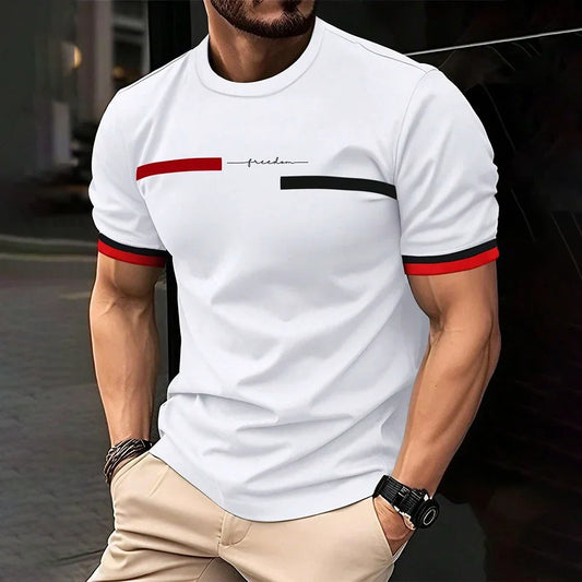 Fashion Casual O-neck Oversized T-shirts Men Tops Summer 3D Stripe Letter Print Men's T Shirt Hip Hop Trend Harajuku Streetwear