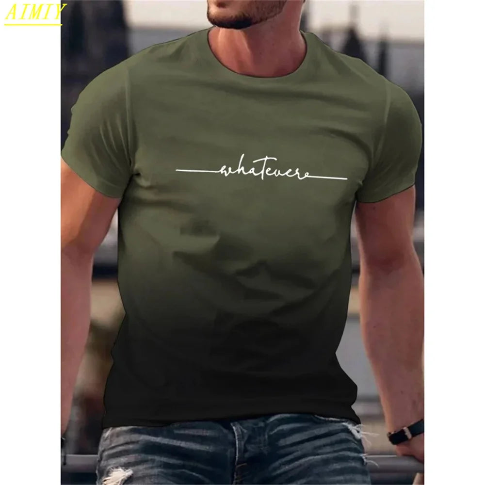 Fashion Casual O-neck Oversized T-shirts Men Tops Summer 3D Stripe Letter Print Men's T Shirt Hip Hop Trend Harajuku Streetwear