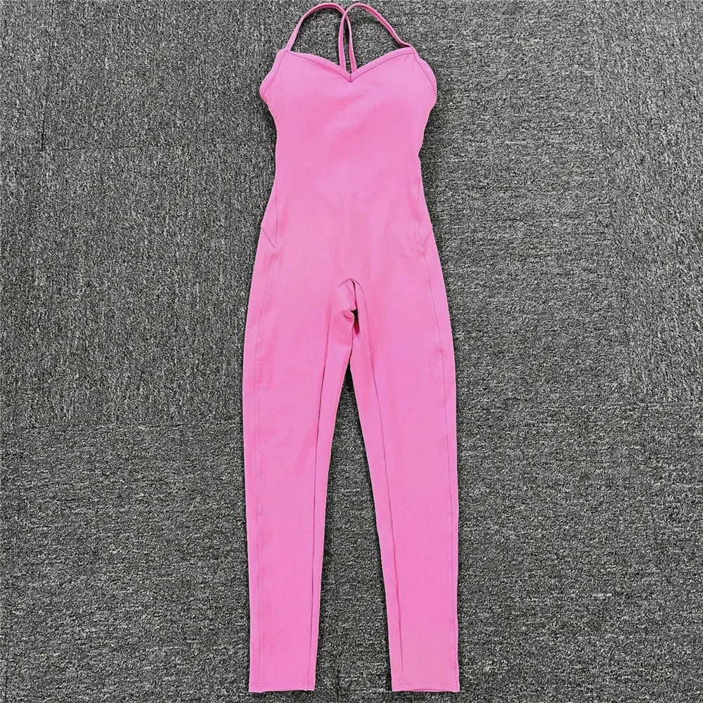 Women Athleisure Fitness Bodysuit 2025 Backless One Piece Yoga Jumpsuit Sports Gym Workout Clothes for Women Tights Active Wear