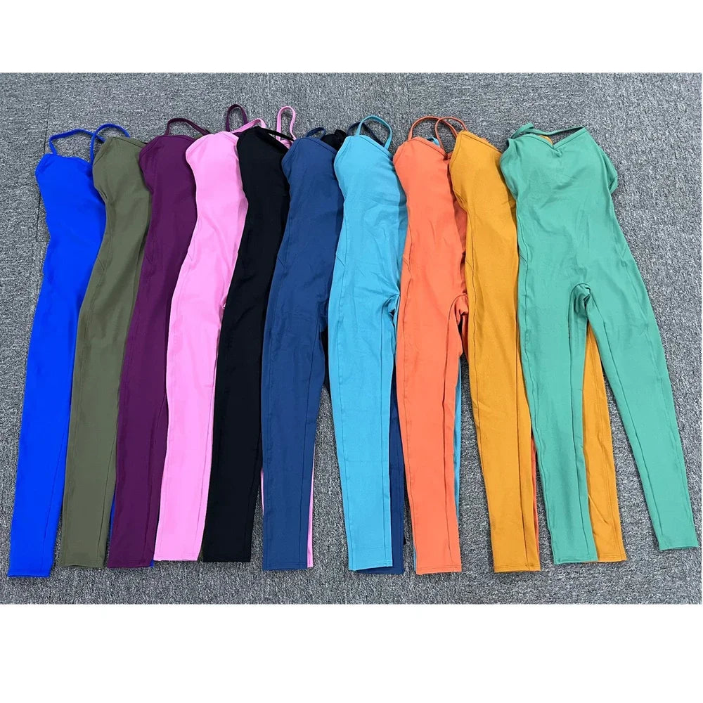 Women Athleisure Fitness Bodysuit 2025 Backless One Piece Yoga Jumpsuit Sports Gym Workout Clothes for Women Tights Active Wear