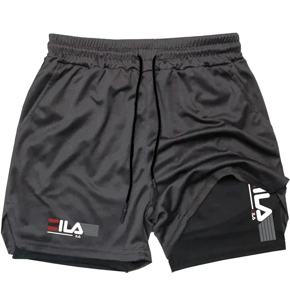 Men's sports shorts double layer two-in-one quick-drying breathable casual shorts summer running sportswear pants M-3XL