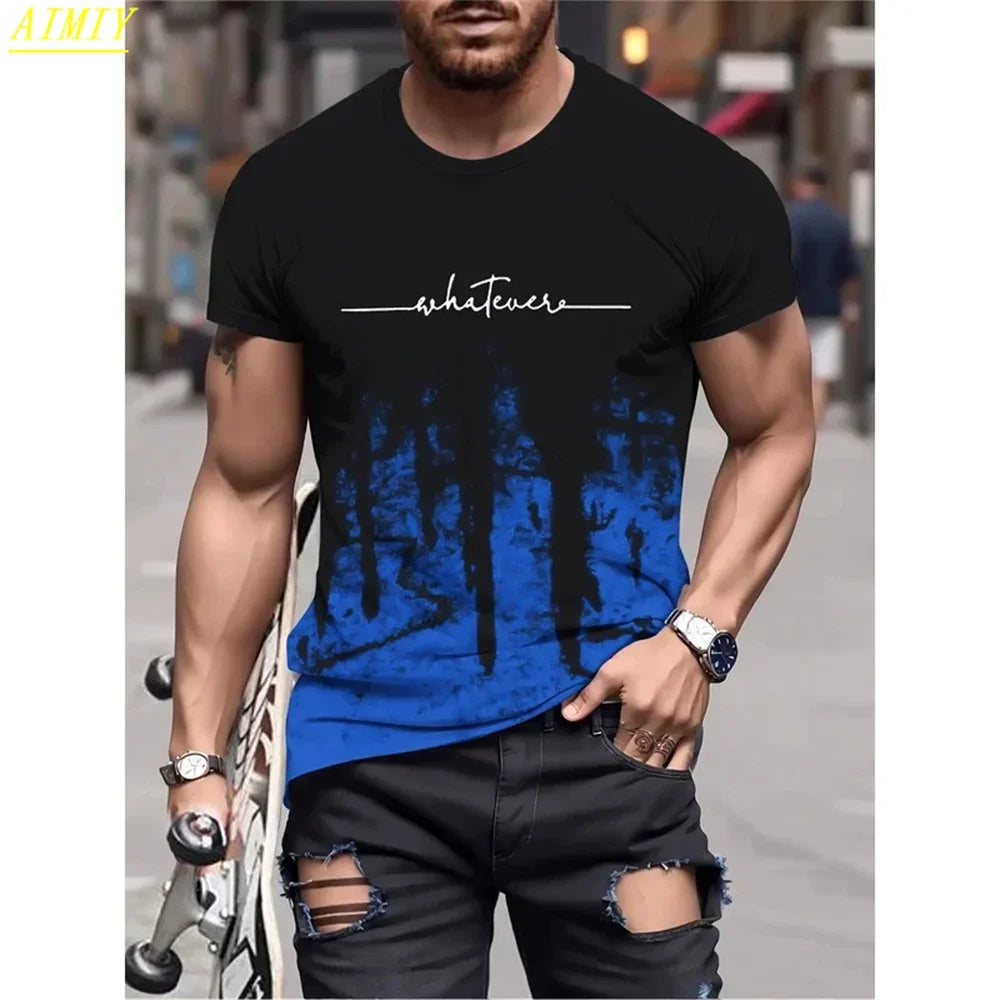 Fashion Casual O-neck Oversized T-shirts Men Tops Summer 3D Stripe Letter Print Men's T Shirt Hip Hop Trend Harajuku Streetwear
