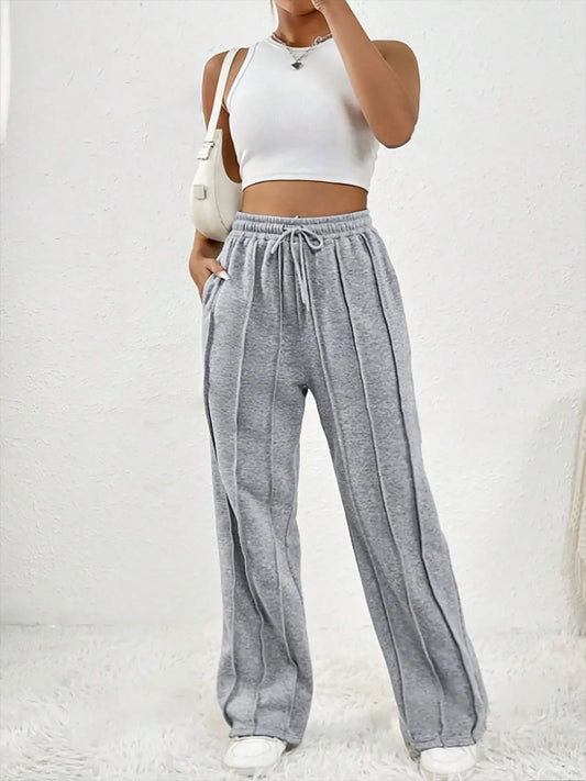 European and American women's casual fashion sweatpants with drawstring, vertical stripes, straight leg sports pants for women