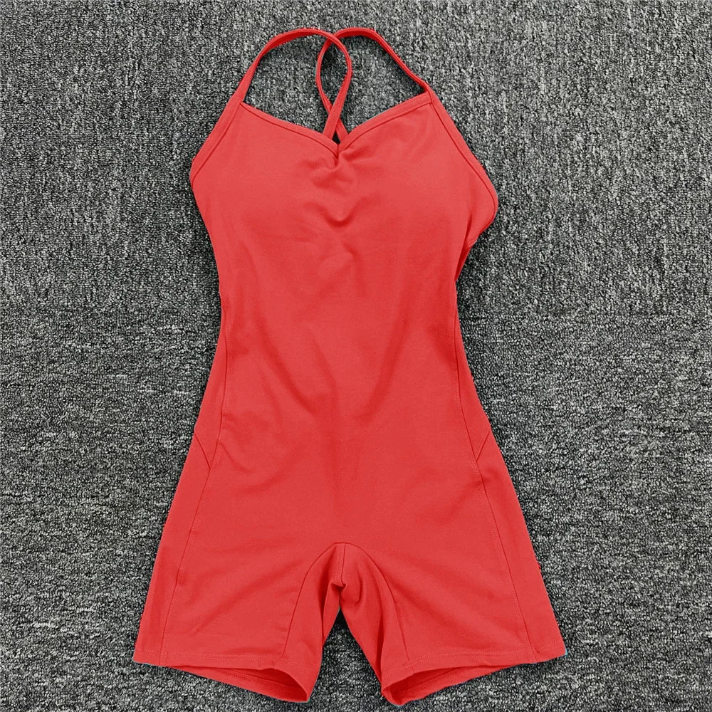 Women Athleisure Fitness Bodysuit 2025 Backless One Piece Yoga Jumpsuit Sports Gym Workout Clothes for Women Tights Active Wear