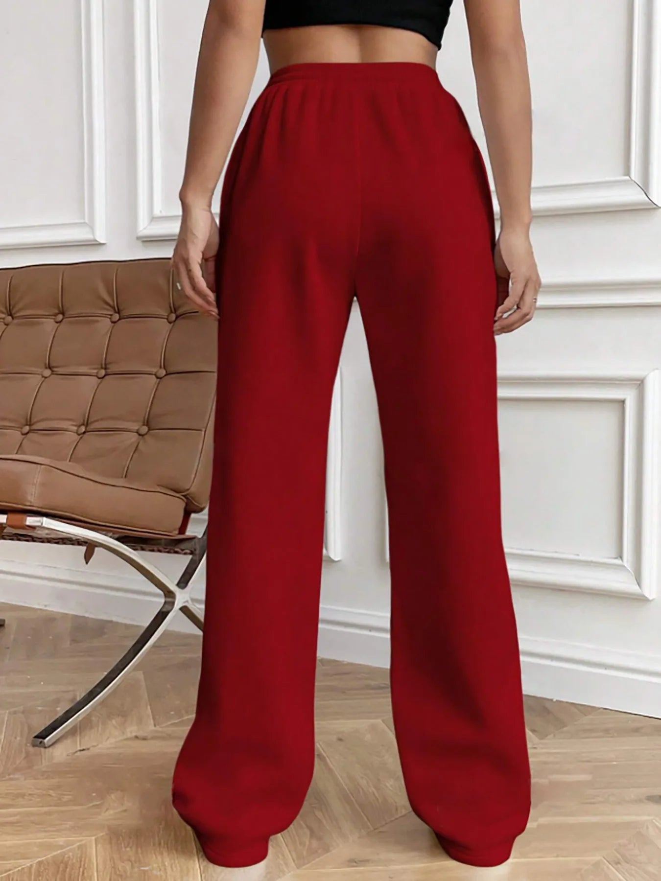 European and American women's casual fashion sweatpants with drawstring, vertical stripes, straight leg sports pants for women