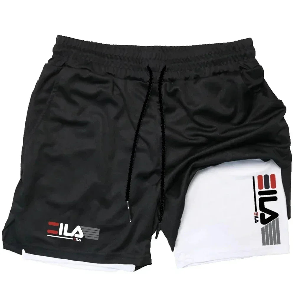 Men's sports shorts double layer two-in-one quick-drying breathable casual shorts summer running sportswear pants M-3XL