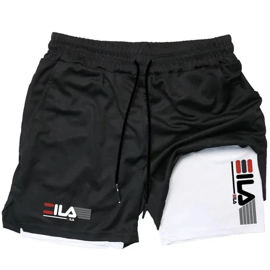 Men's sports shorts double layer two-in-one quick-drying breathable casual shorts summer running sportswear pants M-3XL