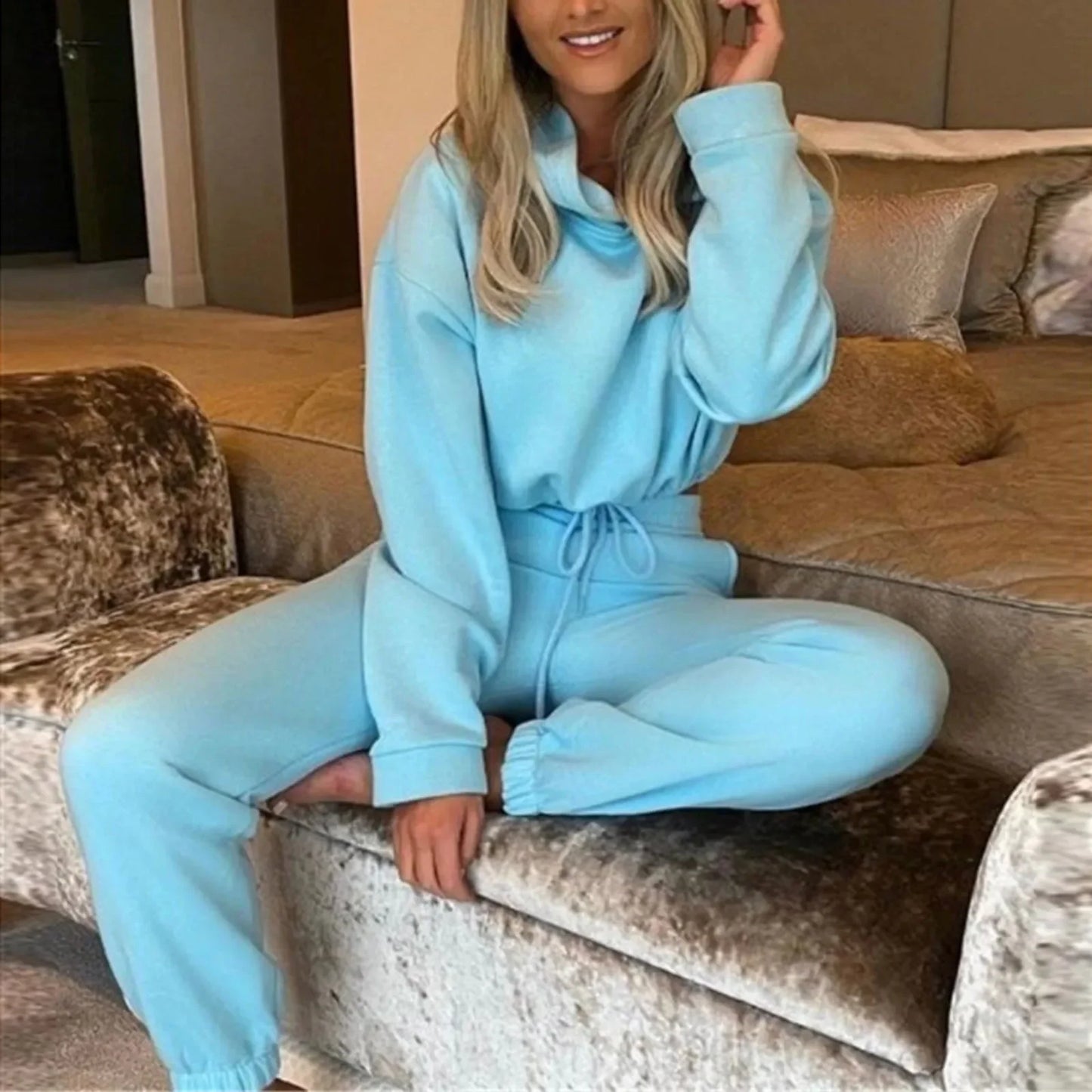 Autumn/winter Fashionable Long Sleeve Casual Sportswear Two-piece Set Sweet Style Pant Sets