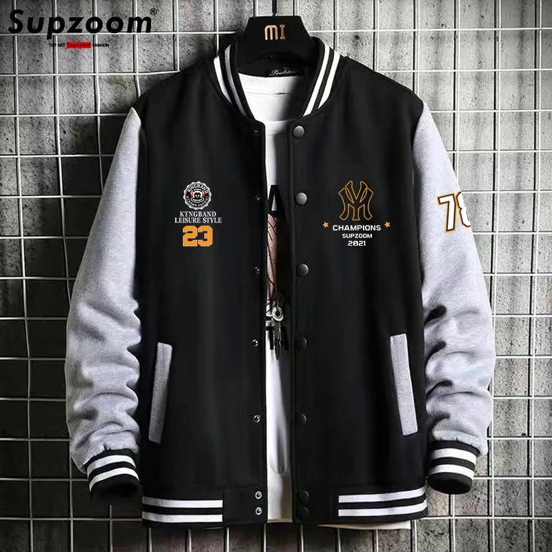 Supzoom 2023 New Arrival Letter Rib Sleeve Cotton Fashion Logo Single Breasted Casual Bomber Baseball Jacket Loose Cardigan Coat