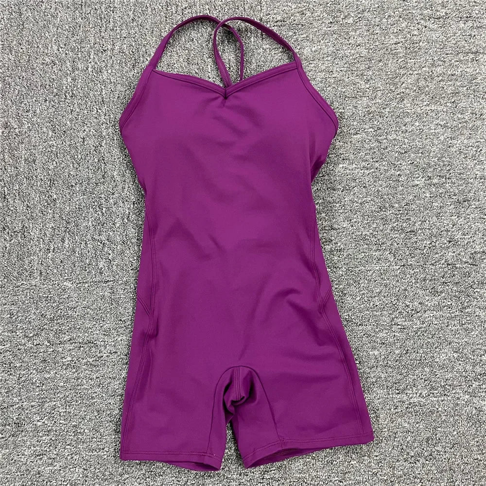 Women Athleisure Fitness Bodysuit 2025 Backless One Piece Yoga Jumpsuit Sports Gym Workout Clothes for Women Tights Active Wear