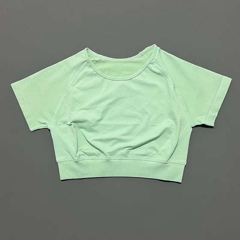 Crop Top Women Short Sleeve Yoga Top Shirts Light Weight Gym Crop Top Seamless Sports Shirt Cycling Breathable