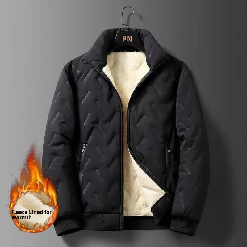 Lamb Velvet Thiened Men's Cotton Jaet Windproof Waterproof Stand Collar Coat Faionable Urban Sle Long Sve Coat