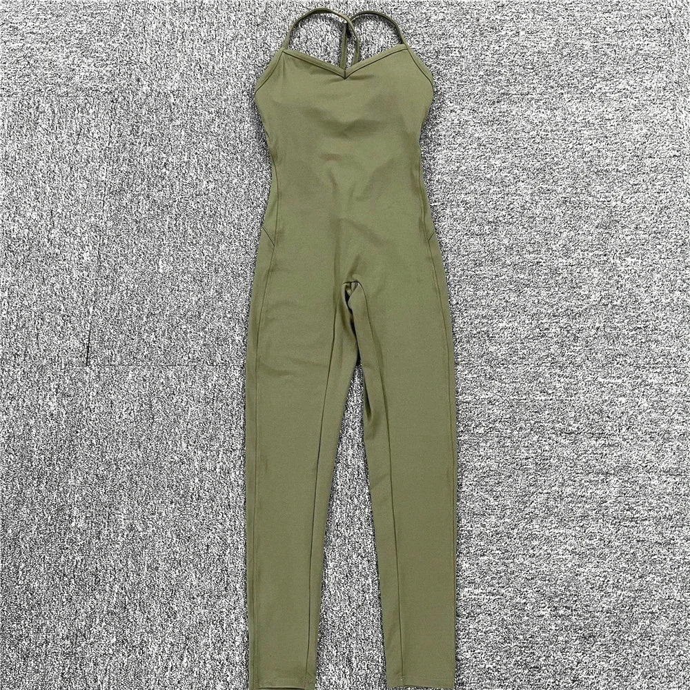 Women Athleisure Fitness Bodysuit 2025 Backless One Piece Yoga Jumpsuit Sports Gym Workout Clothes for Women Tights Active Wear