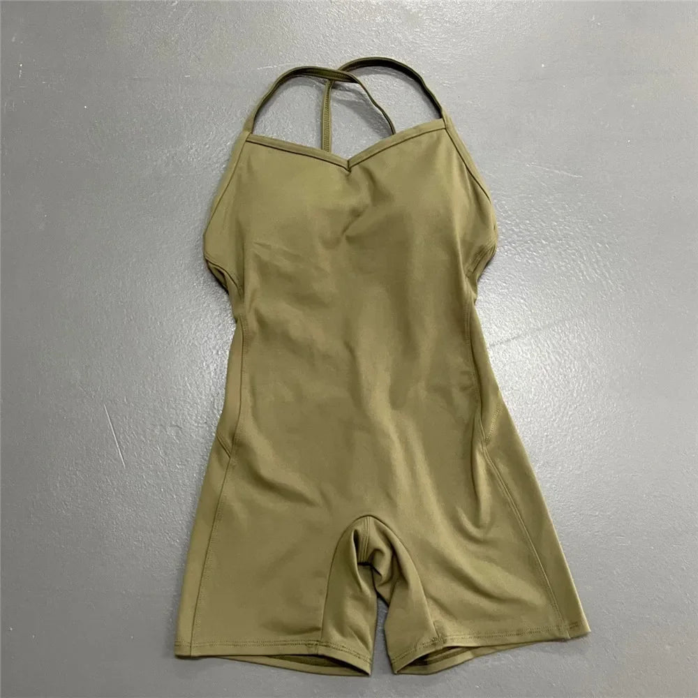 Women Athleisure Fitness Bodysuit 2025 Backless One Piece Yoga Jumpsuit Sports Gym Workout Clothes for Women Tights Active Wear