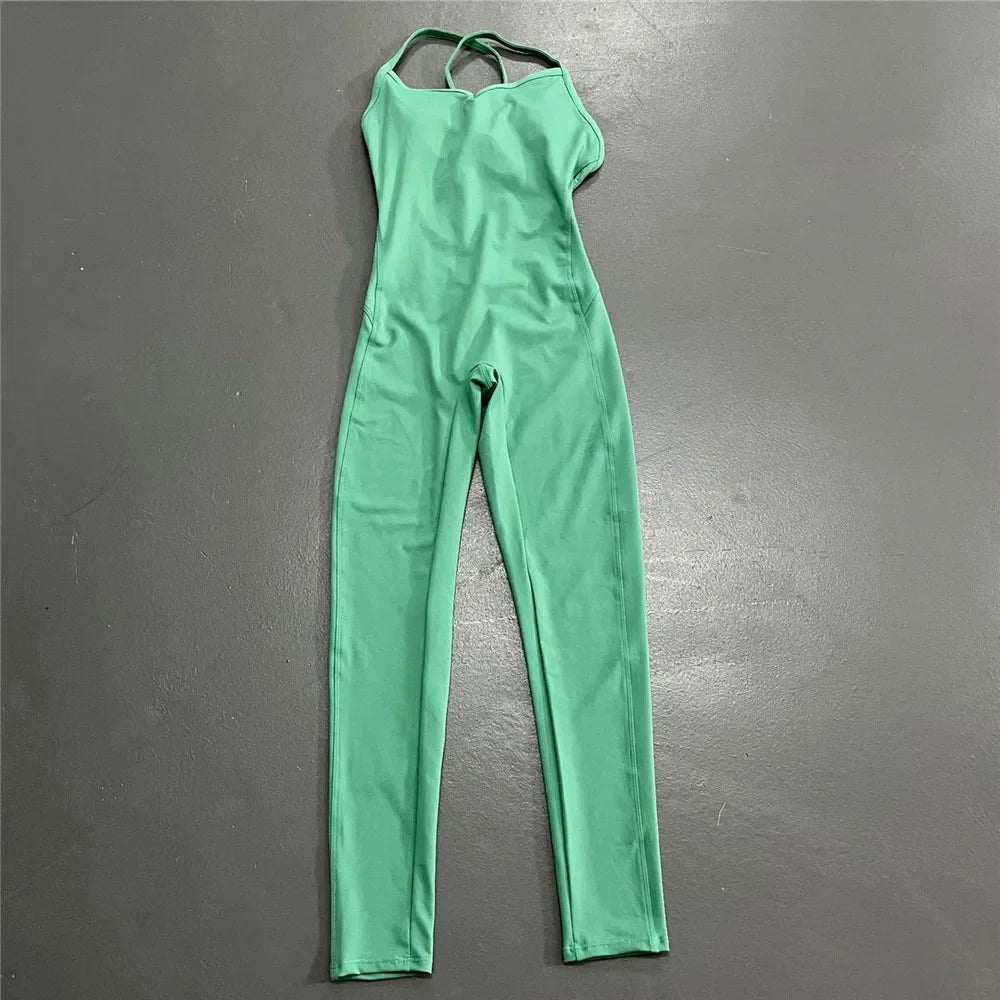 Women Athleisure Fitness Bodysuit 2025 Backless One Piece Yoga Jumpsuit Sports Gym Workout Clothes for Women Tights Active Wear