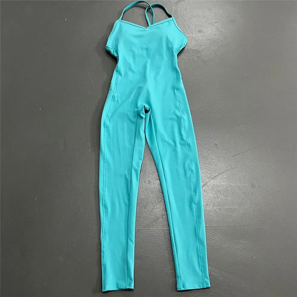 Women Athleisure Fitness Bodysuit 2025 Backless One Piece Yoga Jumpsuit Sports Gym Workout Clothes for Women Tights Active Wear