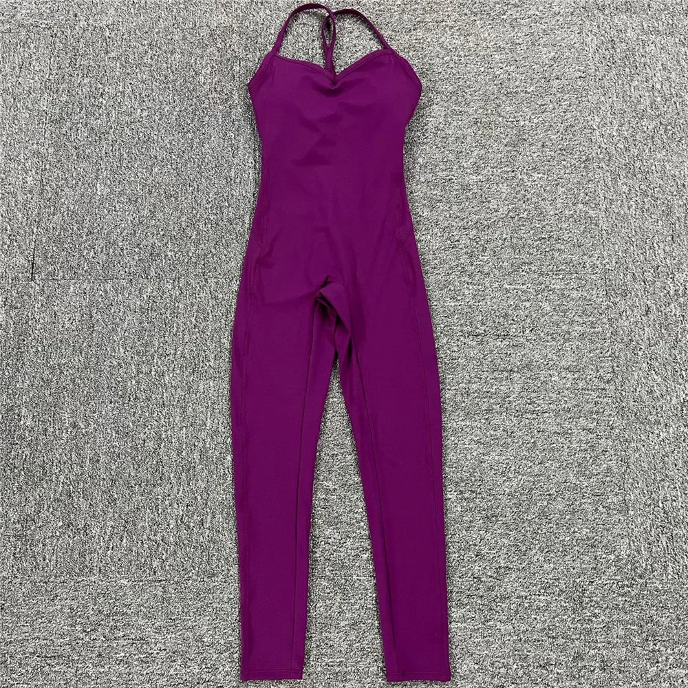 Women Athleisure Fitness Bodysuit 2025 Backless One Piece Yoga Jumpsuit Sports Gym Workout Clothes for Women Tights Active Wear