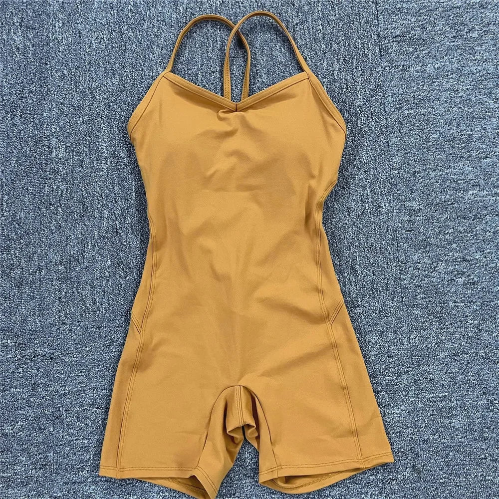 Women Athleisure Fitness Bodysuit 2025 Backless One Piece Yoga Jumpsuit Sports Gym Workout Clothes for Women Tights Active Wear