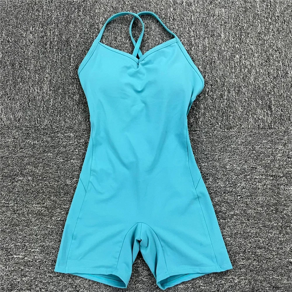 Women Athleisure Fitness Bodysuit 2025 Backless One Piece Yoga Jumpsuit Sports Gym Workout Clothes for Women Tights Active Wear