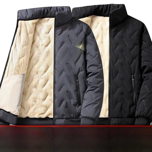 Lamb Velvet Thiened Men's Cotton Jaet Windproof Waterproof Stand Collar Coat Faionable Urban Sle Long Sve Coat