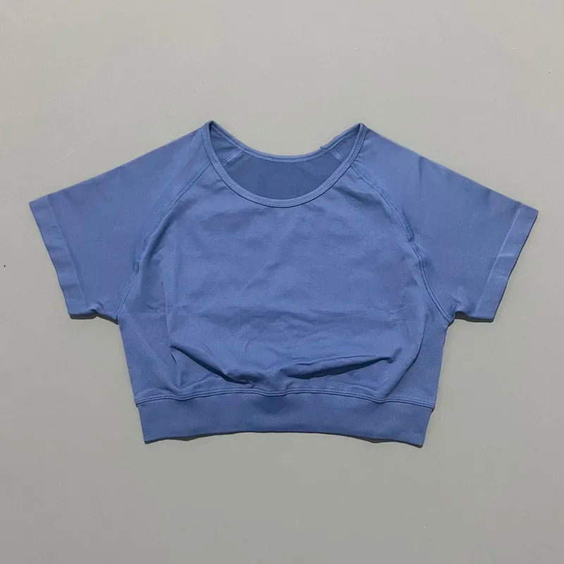 Crop Top Women Short Sleeve Yoga Top Shirts Light Weight Gym Crop Top Seamless Sports Shirt Cycling Breathable