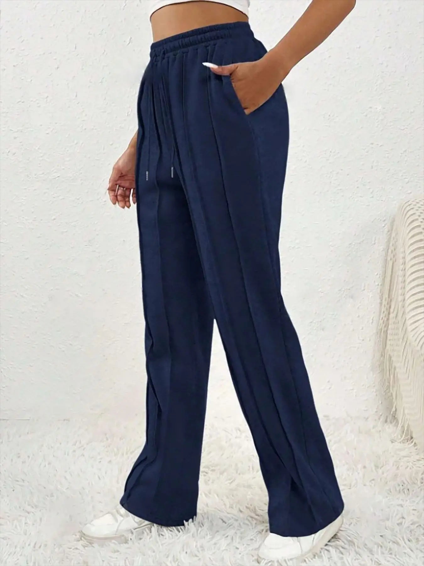 European and American women's casual fashion sweatpants with drawstring, vertical stripes, straight leg sports pants for women