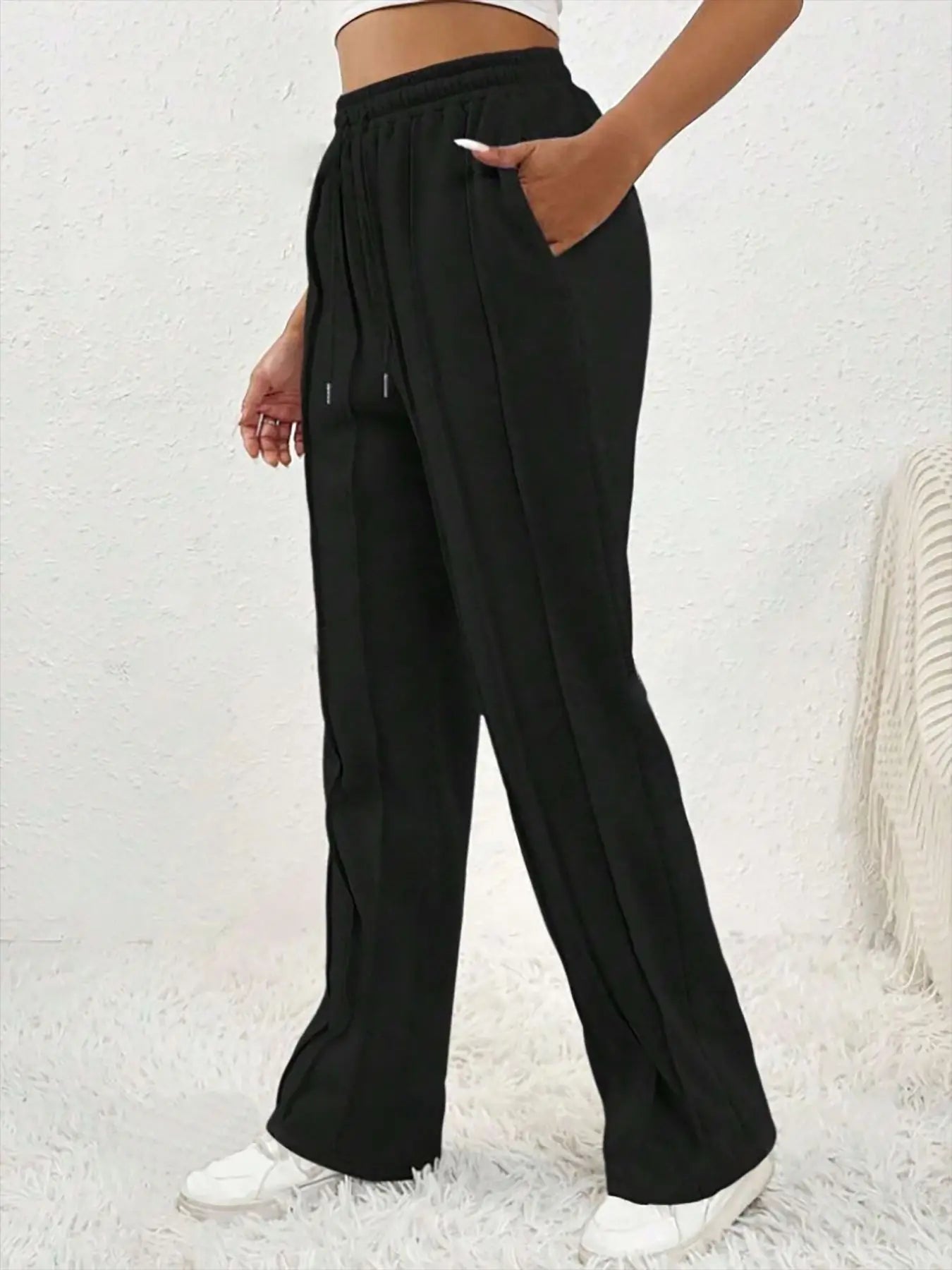 European and American women's casual fashion sweatpants with drawstring, vertical stripes, straight leg sports pants for women