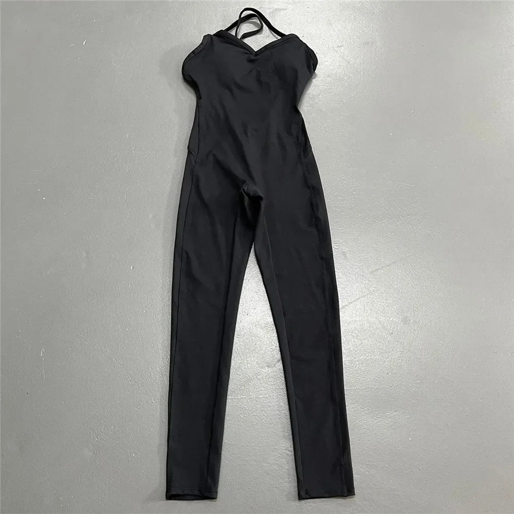 Women Athleisure Fitness Bodysuit 2025 Backless One Piece Yoga Jumpsuit Sports Gym Workout Clothes for Women Tights Active Wear
